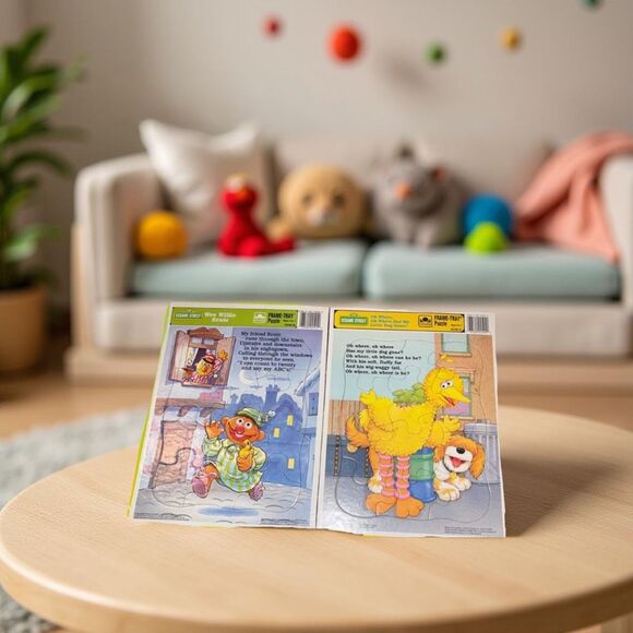 2 Vintage Golden Frame Sesame Street Tray Puzzles Big Bird & Ernie 12PC - Picture 1 of 7